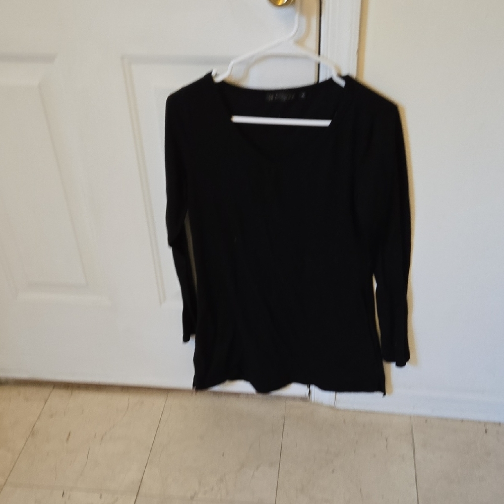Allegra K Black Long-Sleeve Scoop Neck Top